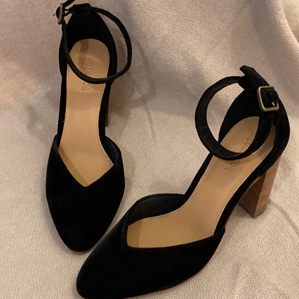Soludos Collette Heel Black Velour Size 8
